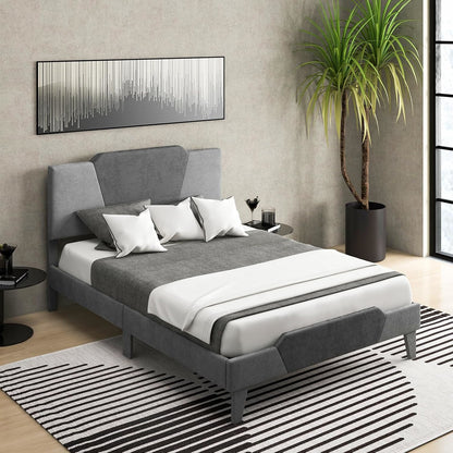 Tweepersoonsbed – Bedframe – Bed – Slaapbank – Kaderbed – Velvet Bekleding – Stevig Metalen Frame – Geluidsarm Zonder Boxspring – 140x200 cm Grijs