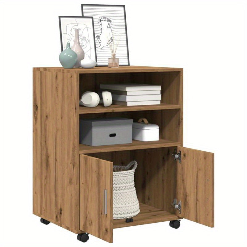 rolkast houten – rollende kast – opbergkast – verrijdbare kast – houten kast – handgemaakt eikenhout – 60x48x81 cm – duurzaam massief hout