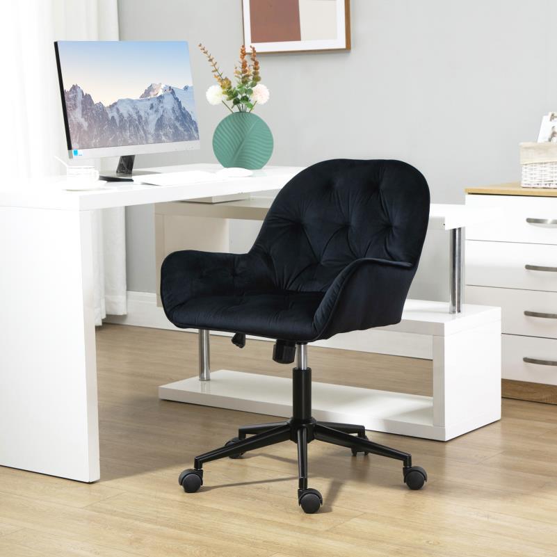 Bureaustoel – Ergonomische Stoel – Draaistoel – Kantoorstoel – Bureaukruk – Verstelbaar – Fluwelen Bekleding Zwart – 360° Draaibaar – Stevige Vijfpotige Basis