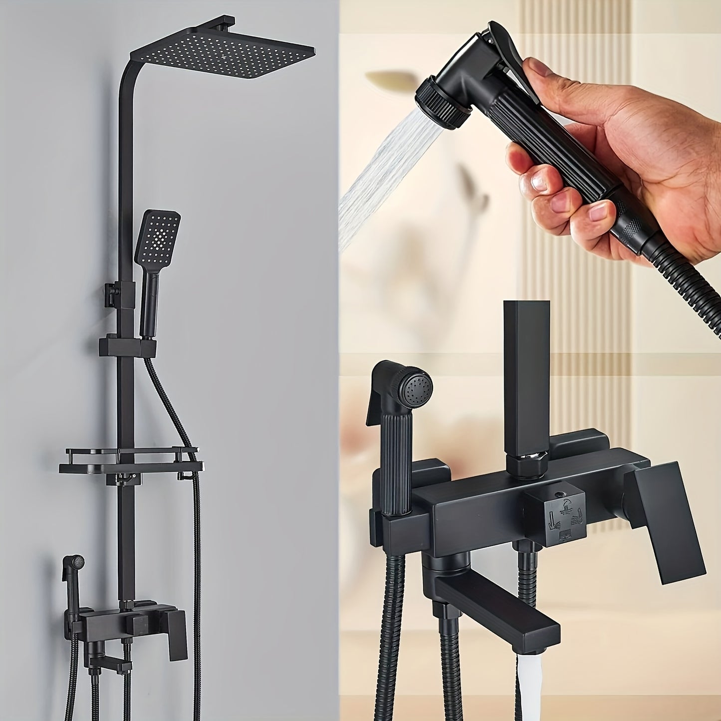 Matte Zwarte Douchekraan – Zwarte Doucheset – Regen Douchekop – Externe Douchekraan – Douche Thermostaat – Olie-gewreven Afwerking – 8 Inch Regendouche