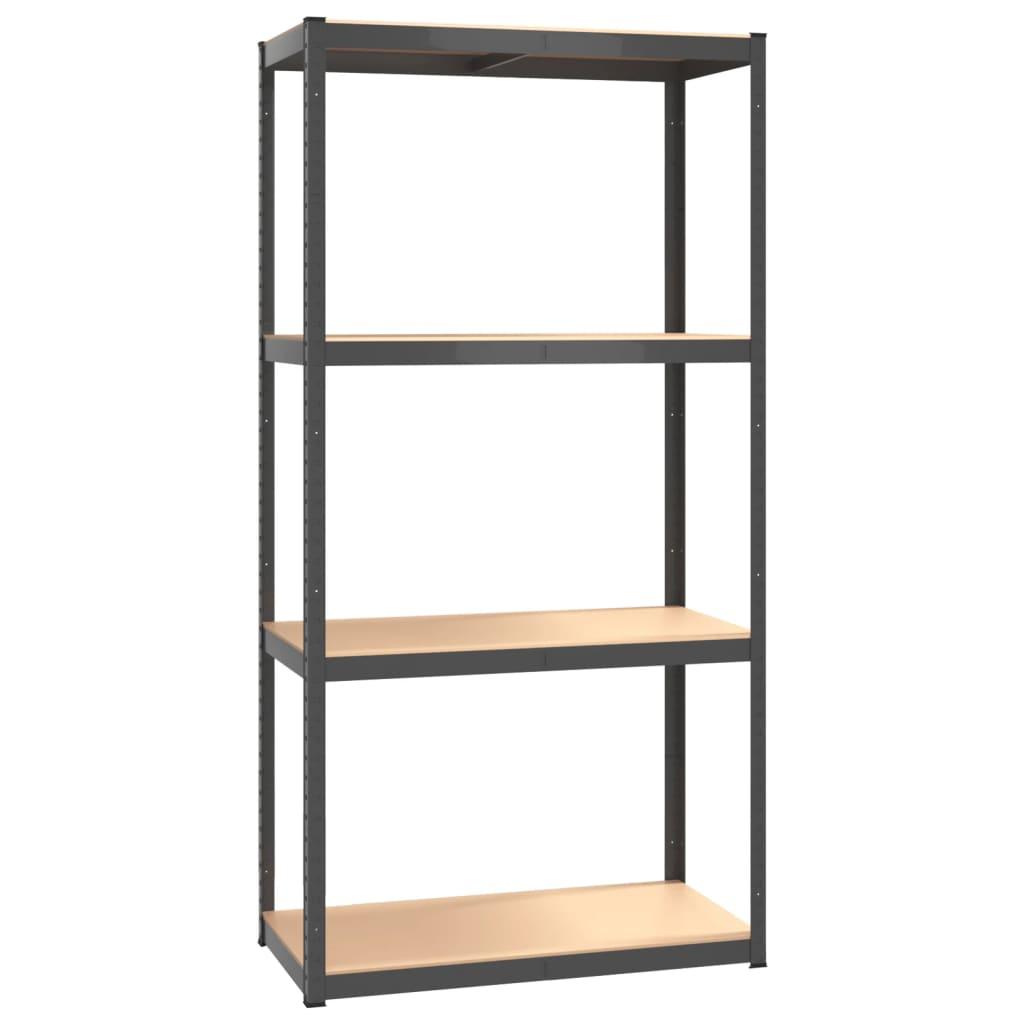 4-laagse Opbergrekken – Opbergrekken – Opbergkast – Planken – Stelling – Antraciet Industrieel Design – Heavy-Duty Stalen Frame – Houten Planken
