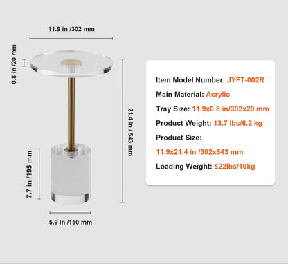 Bijzettafel – Tafeltje – Nachtkastje – Salontafel – Banktafel – Helder Acryl – Rond Tafelblad 30 cm – Hoogte 54 cm