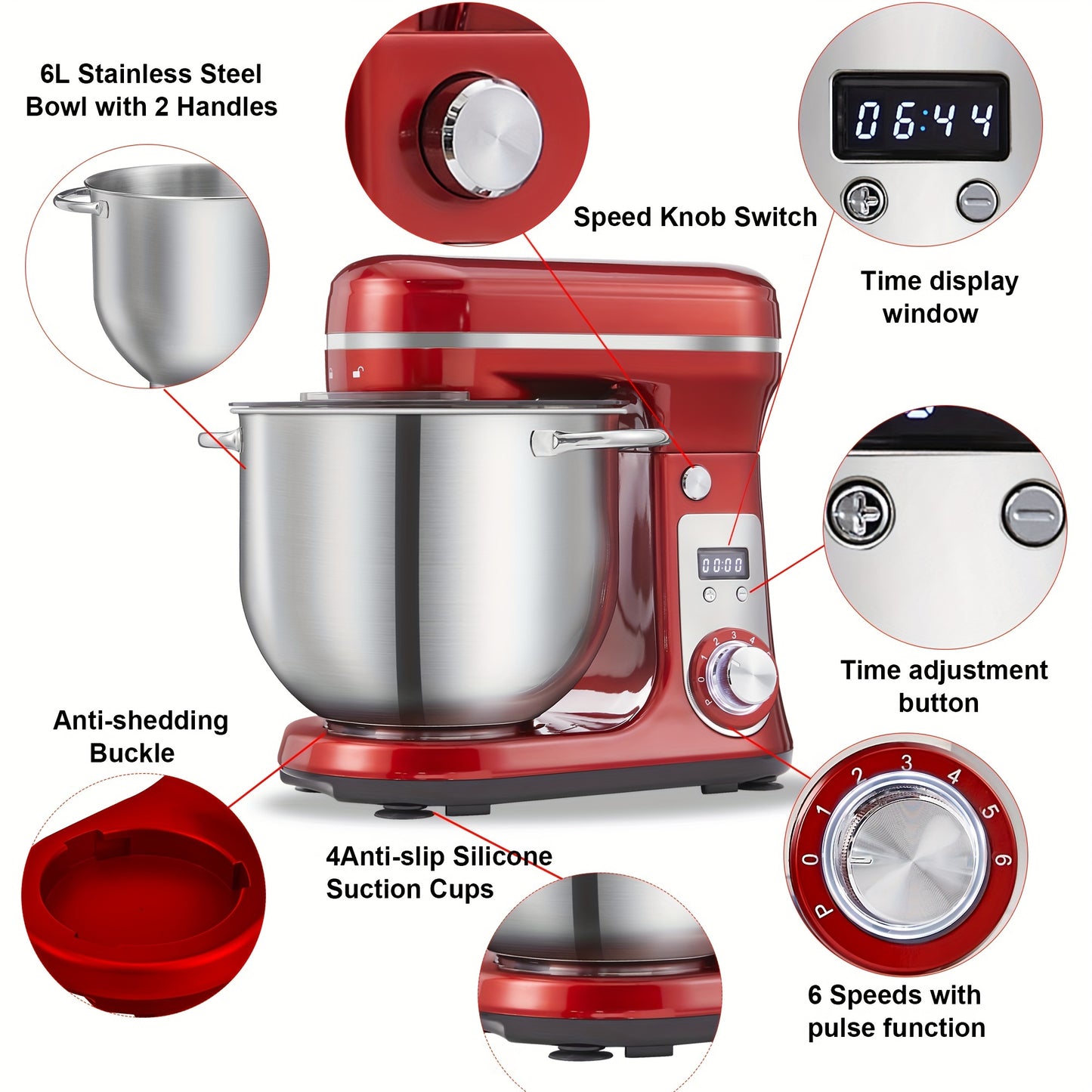 Keukenmixer – Keukenmachine – Keukenrobot – Handmixer – Standmixer – 1200W Motor – 6L RVS Mengkom