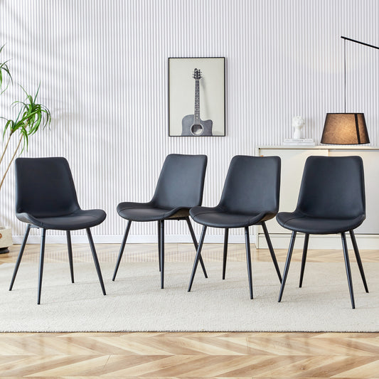A four-piece modern dining set featuring black upholstery and a metal frame, with generously proportioned seats and backrests. Ideal for dining rooms, home offices and various living areas.