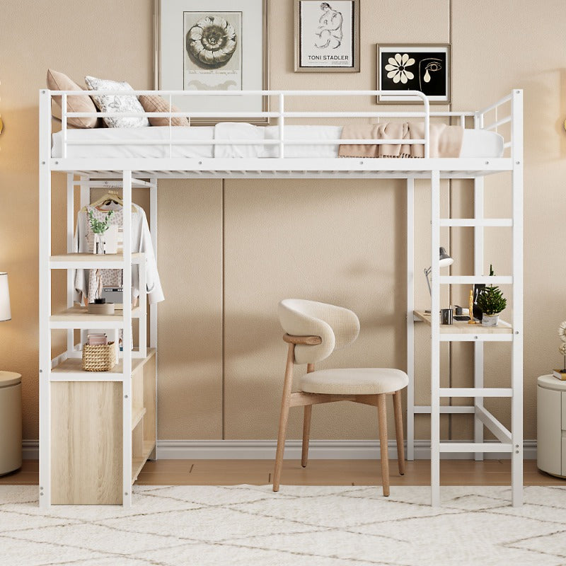 Hoogslaper – Kinderhoogslaper – Stapelbed – Eenpersoonsbed – Bedhuisje – Met Bureau – Stevig Metalen Frame – 90x200 cm – Wit