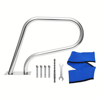 Handrail Zwembad – Zwembadrail – Poolrail – Poolhandgreep – Zwembadbeugel – Roestvrij Staal 304 – Neopreen Antislip Grip – Max 120 kg Belastbaar – Zilver