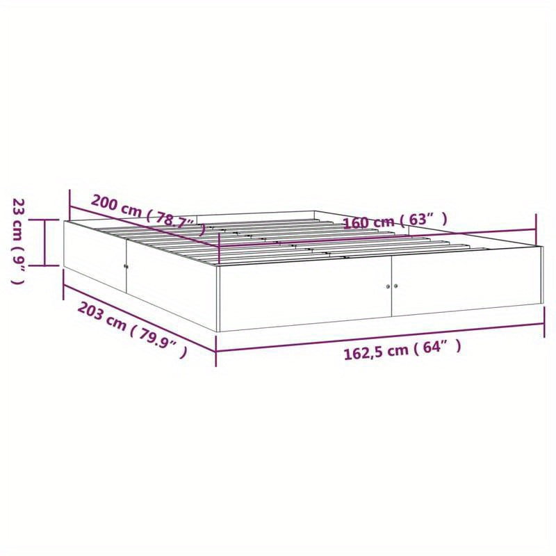 Bedframe – Tweepersoonsbed – Bed – Massief Houten Bed – Houten Lattenbodem – Modern Design – 160x200 cm – Duurzaam Hardhout