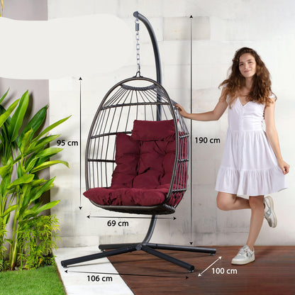 Hangende Eierstoel – Schommelstoel – Tuinstoel – Hangstoel – Relaxstoel – Rood – Poedergecoat Stalen Frame – UV- en Waterbestendige Kussens