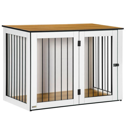 Hondenbench – Hondenkooi – Hondenkennel – Reisbench – Bench Voor Middelgrote Honden – Donker Walnoot Design – Stevig Met Slot – Ruim 106x60x76 cm