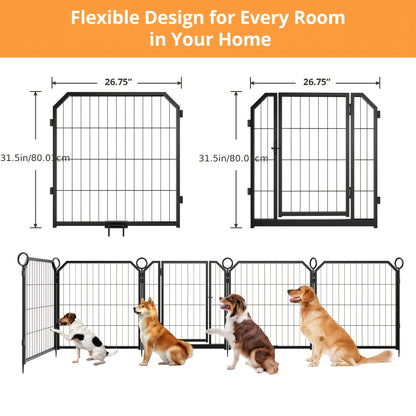 16 Panels 81.28 cm Height Heavy Duty Dog Playpen | Folding Indoor Outdoor Anti-Rust Iron Dog Exercise Fence with Door for Large Medium Small Dogs and Pets, Assembled by GAOMON