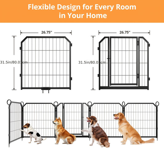 16 Panels 81.28 cm Height Heavy Duty Dog Playpen | Folding Indoor Outdoor Anti-Rust Iron Dog Exercise Fence with Door for Large Medium Small Dogs and Pets, Assembled by GAOMON