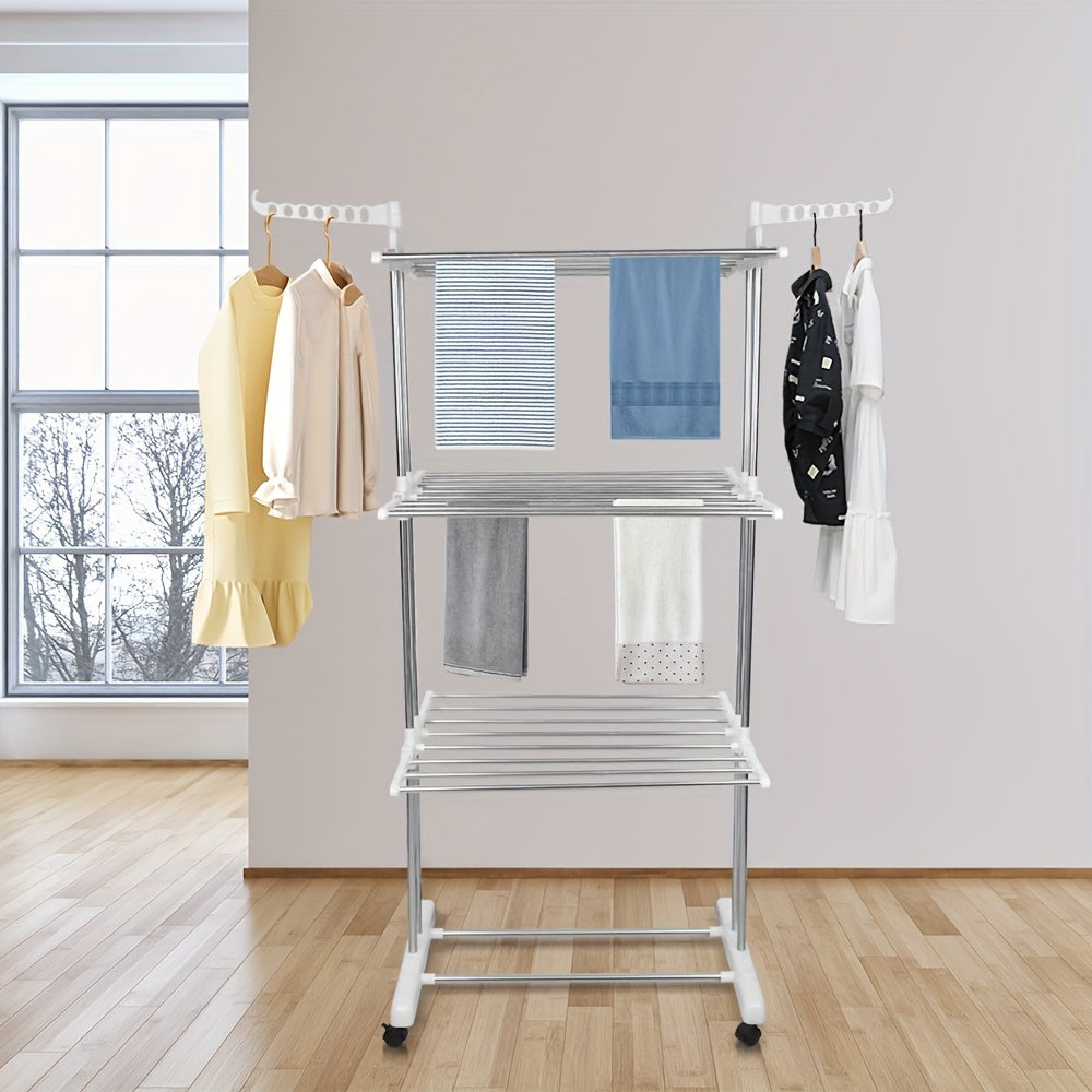 Wasrek – Droogrek – Wasknijperrek – Wastoren – Kledingdroger – Inklapbaar – In Hoogte Verstelbaar – Roestvrij Staal Met Wieltjes – 4 Niveaus 72x64x170 cm