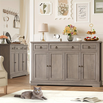 Kast Ladenkast – Dressoir Opbergkast Sideboard Commode – Wit Hout – 2-Deurs 4-Laden – Verstelbare Planken – Stevige Houten Constructie
