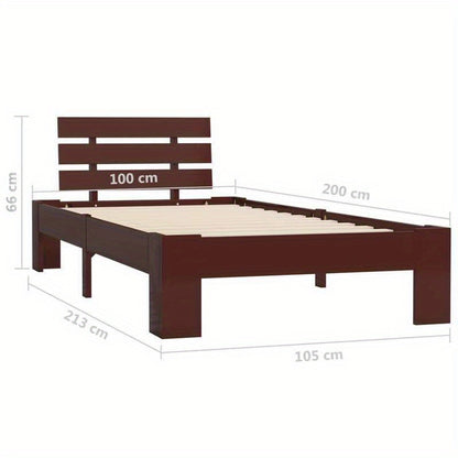 Bedframe Massief Houten Bed Eenpersoonsbed Slapen Bed Stevig – Donkerbruin Europees Design – 100x200 cm – Eenvoudige Montage – Massief Dennenhout