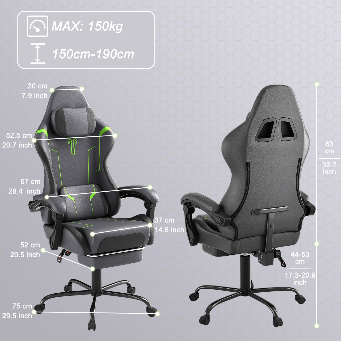 Ergonomic Gaming Chair with Massage Function - Adjustable Height, 135° Tilt, Lumbar Support, Headrest, Armrests & Footrest - White & Black Modern Design, Steel Frame, PU & Upholstery, 150kg Load Capacity, Sleek Office Furnit