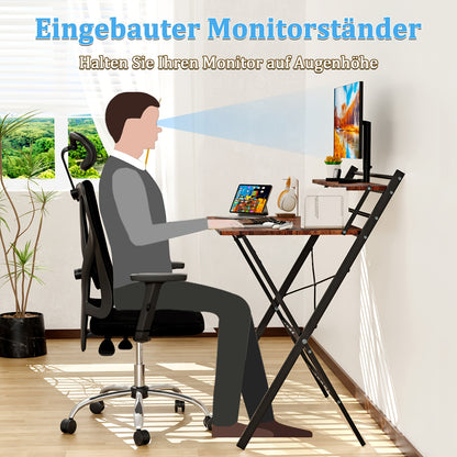 Bureau – Computerbureau – Bureautafel – Werkplek – Opvouwbaar – Ruimtebesparend – Stevig Legeringsstaal Frame – Ingebouwde Plank en Monitorstandaard