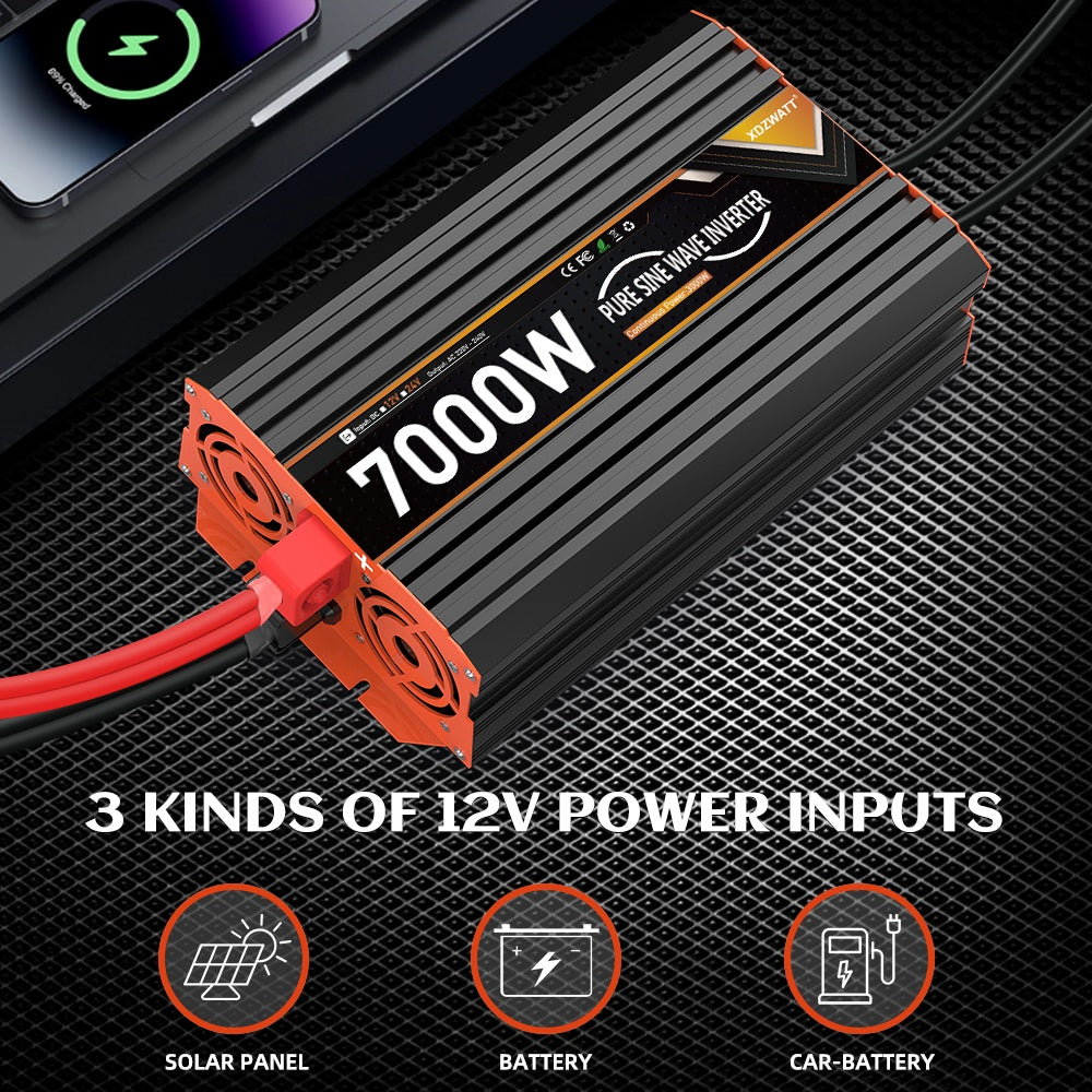 7000W Omvormer – Power Inverter – Stroomomzetter – Spanningsomzetter – Spanningsomvormer – Pure Sinusgolf – Overbelastingsbeveiliging – Aluminium Behuizing
