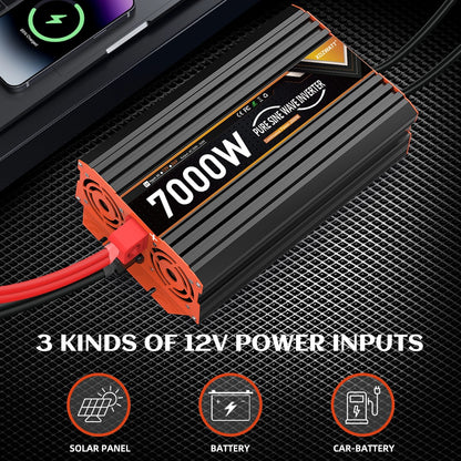 7000W Omvormer – Power Inverter – Stroomomzetter – Spanningsomzetter – Spanningsomvormer – Pure Sinusgolf – Overbelastingsbeveiliging – Aluminium Behuizing