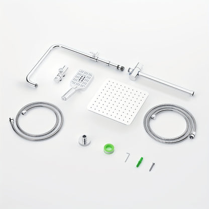 Regendouche – Doucheset – Douchekop – Douchekraan – Douche – Vierkante Hoofddouche 25,4x25,4 cm – Roestvrijstaal Met Verstelbare Chroom Wandbeugel