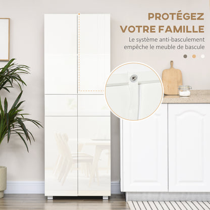 Keukenkast – Buffetkast – Opbergkast – Dressoir – Kast Met Laden – Modern Wit Gelakt – 4 Deuren En 2 Laden – Verstelbare Planken – Hoog 170 Cm