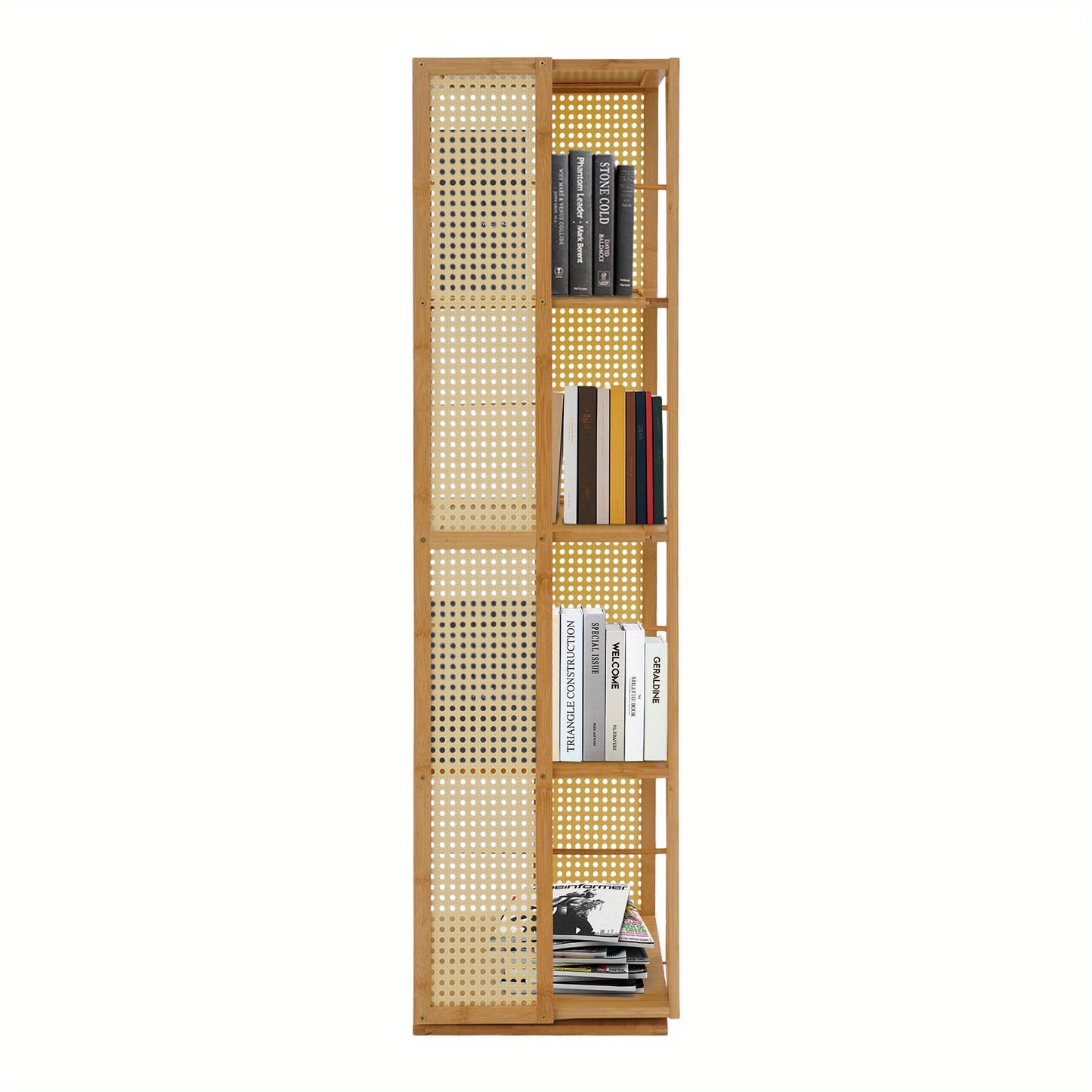 Boekenkast – Boekenrek – Opbergkast – Vakkenkast – Stellingkast – Draaibaar 360° – Duurzaam Moso Bamboe & Kunststof – Ruimtebesparend Verticaal Ontwerp – 123 cm Hoogte – 10 kg Draagvermogen per Plank