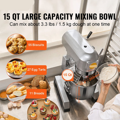 Professionele Foodmixer – Keukenmixer – Deegmixer – Keukenrobot - Mengmachine – 14 Liter Mengkom – 550W Motor – RVS Materialen