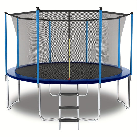 243.84-365.76cm Heavy-Duty Adjustable Trampoline with Safety Net & Spring Pad, 181.44 KG Capacity, Galvanized Steel Frame, Blue Jumping - /Outdoor Use, & Trampoline, Easy Assembly, Sturdy Enclosure System