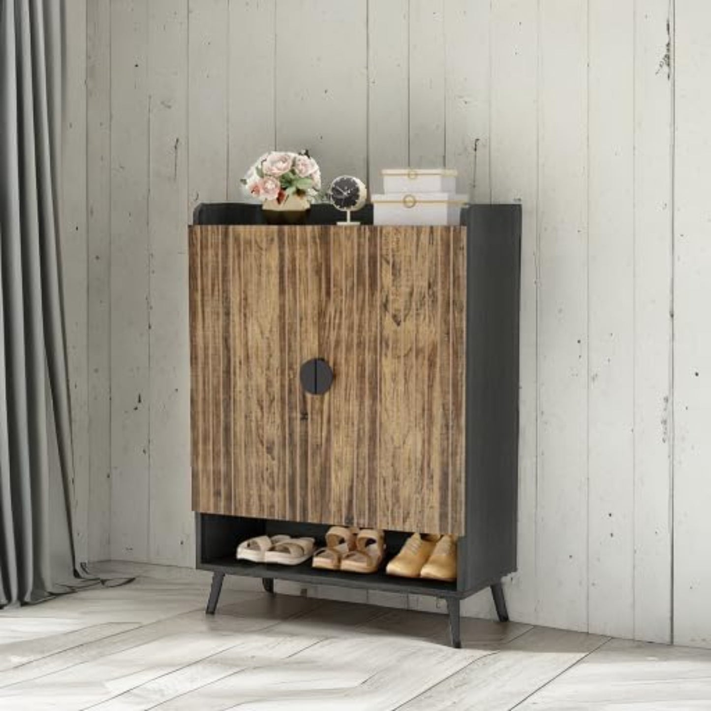 Schoenenkast Met Deuren – Schoenenrek – Schoenopberger – Schoenentrek – Schoenenschuif – 7-Lagen Met Verstelbare Planken – Rustiek Bruin Hout