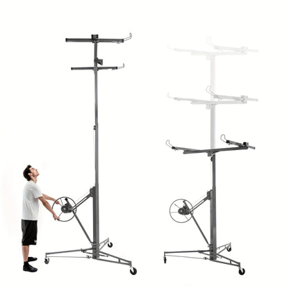 Heavy-Duty Drywall Lift with 150 lbs Load Capacity (68kg) - Adjustable Height 140-335cm & 60° Tilt, Foldable Drywall Panel Hoist with 3 Braked Wheels for Ceiling Installation, & Renovation - Compatible with Drywall Panels &