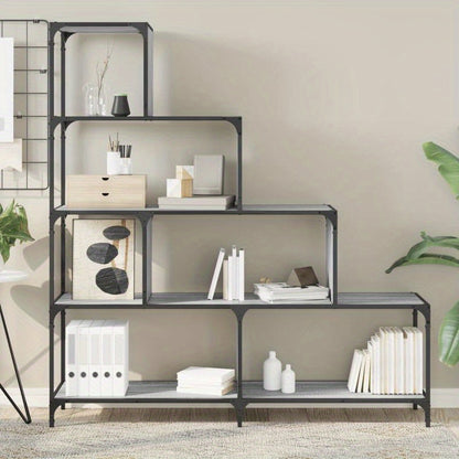 4-Tier Bookcase, 139x33.5x149cm, Treated Wood, Gray Sonoma, Vertical Shelves, Sturdy & Durable, Smooth Surface, Anti-Moisture, Anti-Warpage, Anti-Split, Perfect for Offices, Living Rooms, Bedrooms, Study Rooms, Standing Shelf