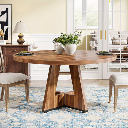 Ronde Eettafel – Houten Tafel – Keukentafel – Draaibare Tafel – Landelijke Tafel – Ruimtebesparend Design – Stevig Kruisvormig Onderstel – Diameter 120 cm – Burlywood Hout