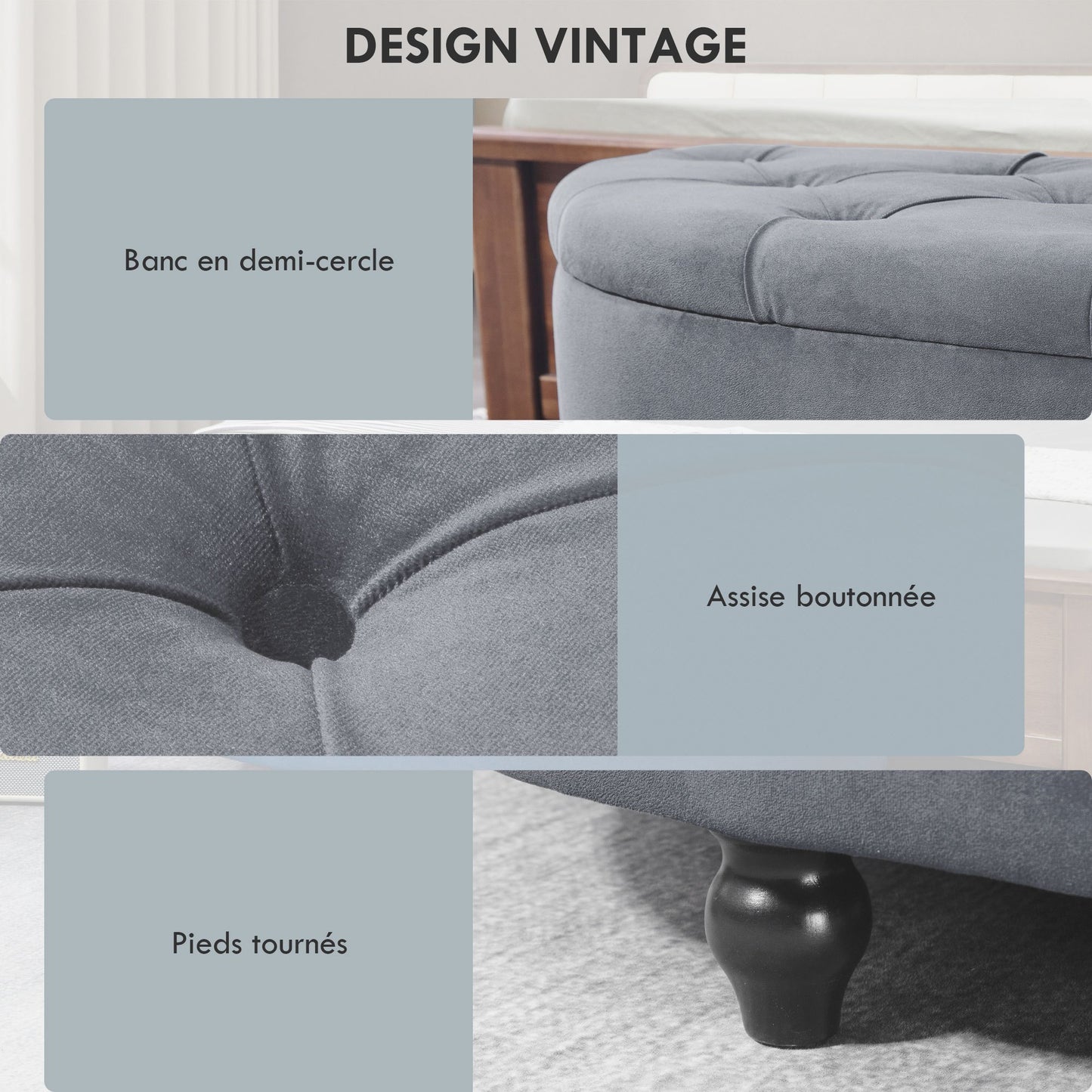 Opbergpoef – Opbergkoffer – Zithocker – Opbergbank – Blauw Fluweel – Klassiek Design – Stevig Houten Frame – Comfortabele Foam Zitting