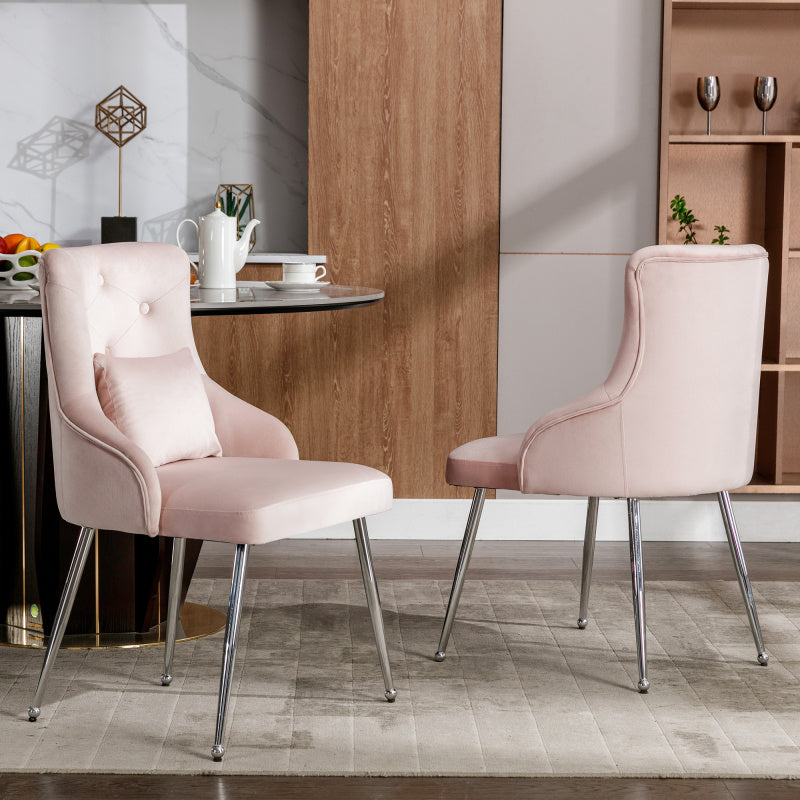 Eetkamerstoelen – Stoelen – Zitmeubels – Dining Chairs – Eettafel Stoelen – Set Van 4 – Roze Velvet Bekleding – Met Metalen Poten – Gepolsterde Armleuningen – Ergonomisch Design