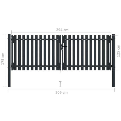 Dubbele Poort – Tuinpoort – Vleugelpoort – Stalen Poort – Veiligheidshek – Antraciet – 306 x 175 cm – Duurzaam Staal