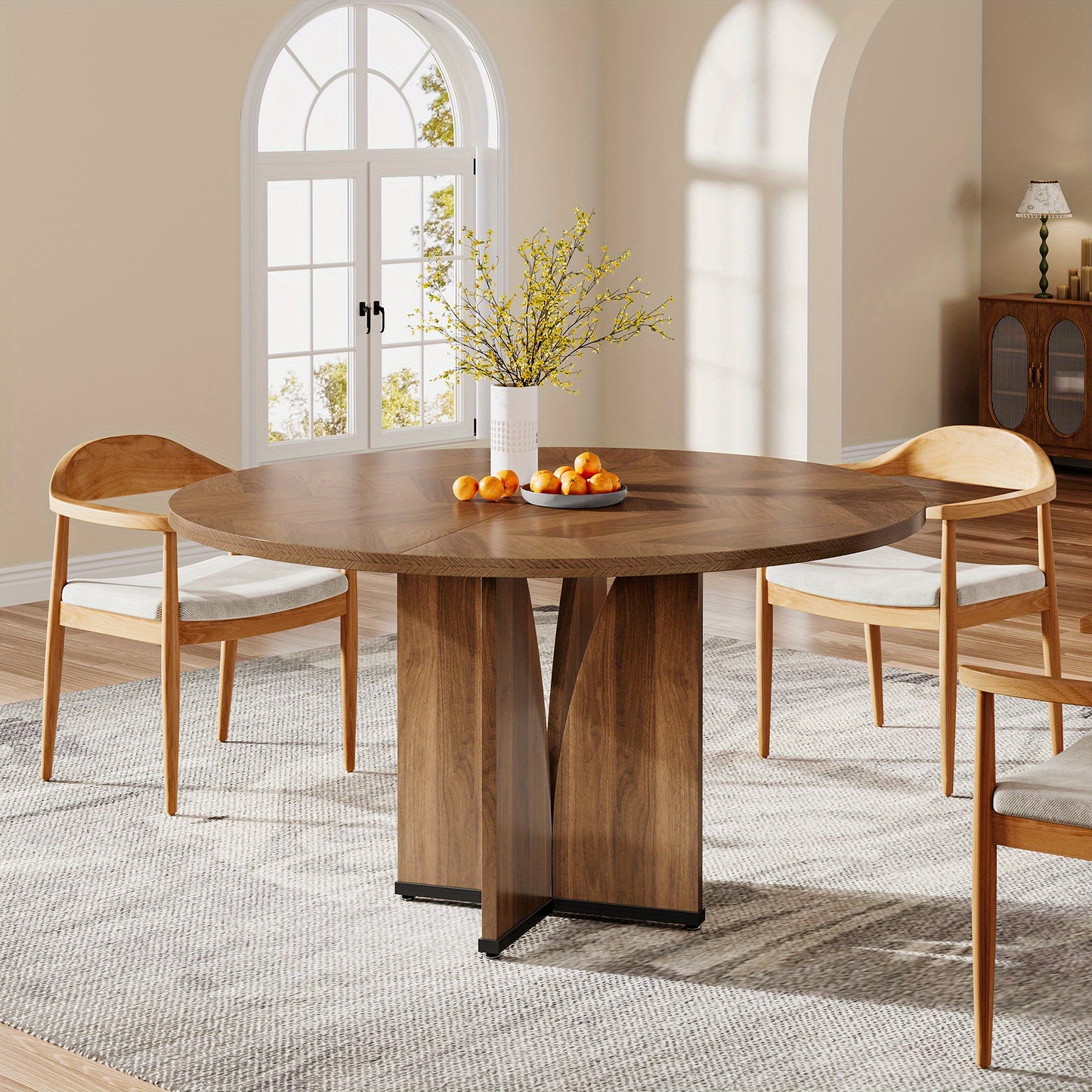 Eettafel – Ronde Tafel – Keukentafel – Houten Tafel – Werktafel – Rustiek Bruin – Geschikt voor 4 Personen – Robuust Samengesteld Hout