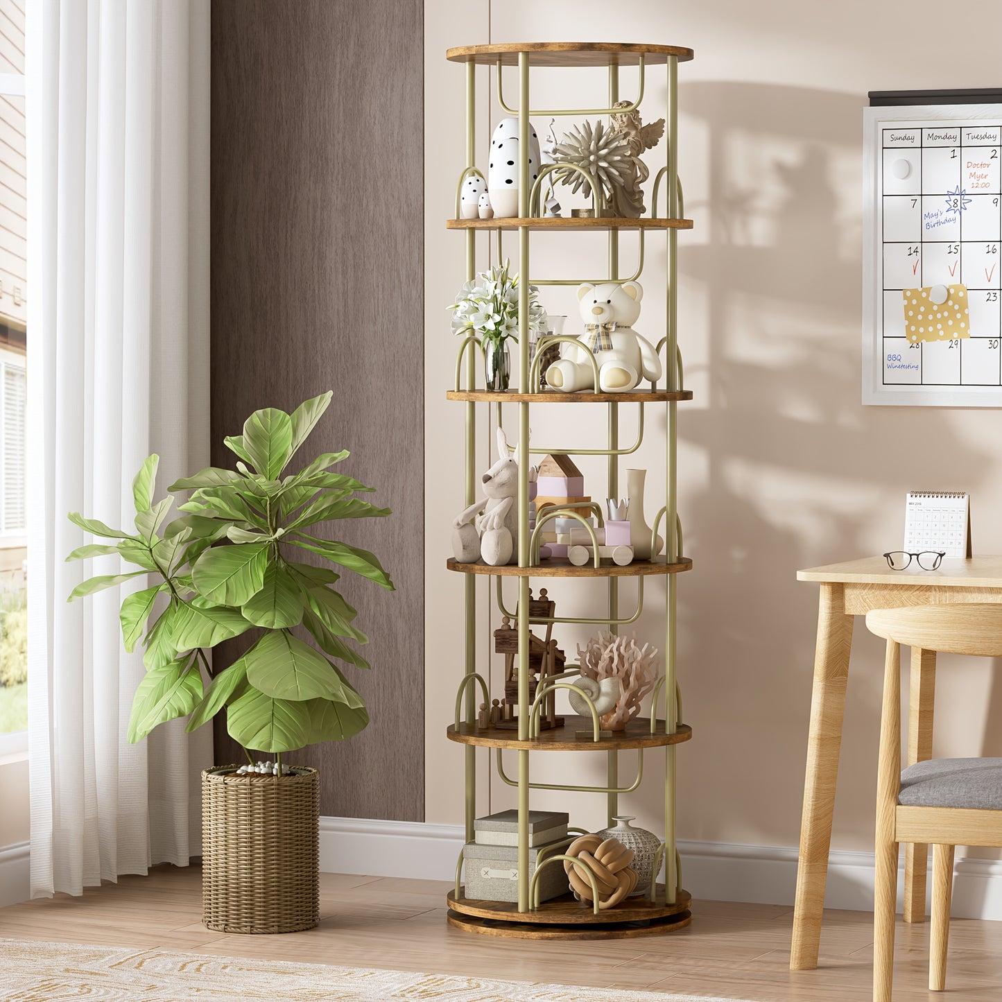 Boekenkast – Boekenrek – Opbergkast – Vakkenkast – Stellingkast – 360 Graden Draaibaar – Massief Hout 45x45x163 cm