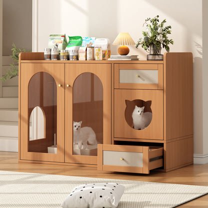 Kattenmeubel – Kattenhuis – Kattenkast – Kattenbakmeubel – Kattenmeubel walnut – Verborgen kattenbakruimte – Compact met opbergvak 120x45x83 cm