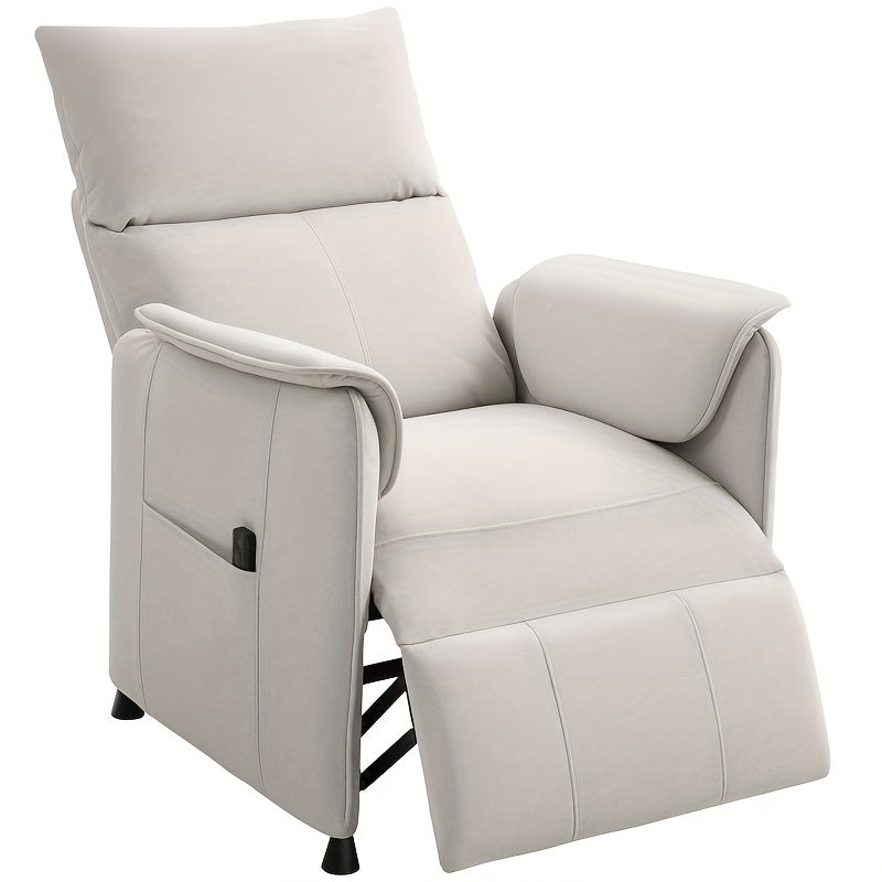 Adjustable Recliner Sofa with Pet-Friendly Faux Velvet Upholstery - Manual Recliner Mechanism, Heavy-Duty Metal Frame, Modern Living Room Couch for Home, Office, Apartment - Easy-Clean Cream Sofa Bed for Small Spaces & Pet Ow