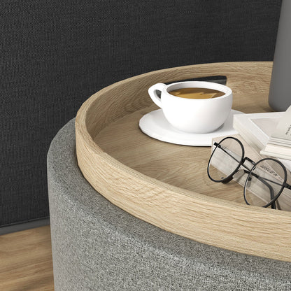 Poef – Ottoman – Zitzak – Hocker – Kruk – Met Opbergruimte – Omkeerbaar Deksel – Linnen Bekleding – 56x56x42 cm – Grijs Met Houten Pootjes