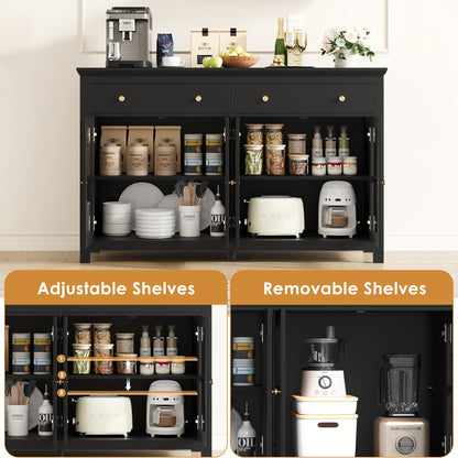 Keukenkast – Opbergkast – Sideboard – Buffetkast – Dressoir – Wit Houten Meubel – 3 Lades & 2 Deuren – Verstelbare Planken – Massief Hout