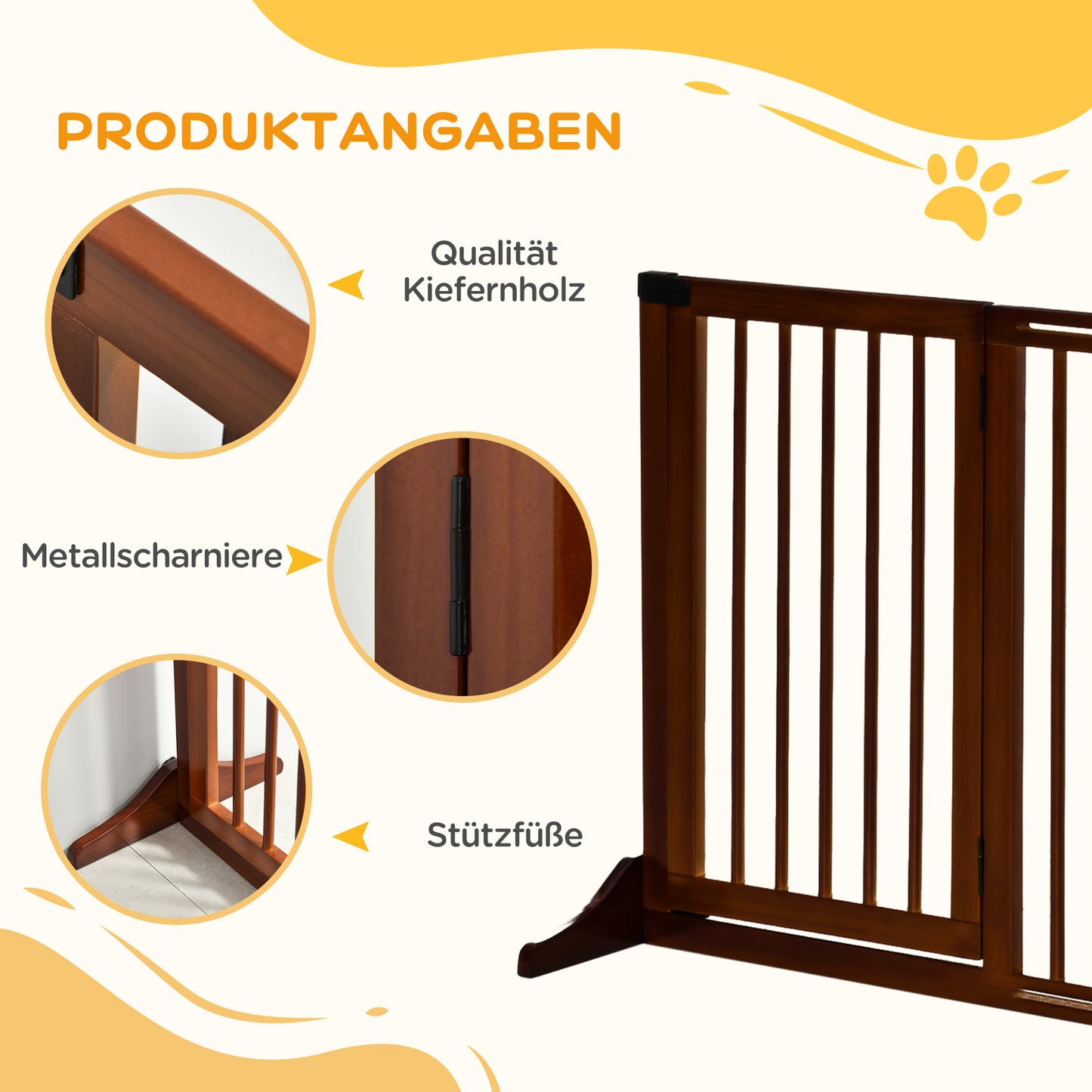 Hondenhek – Hondenbarrière – Veiligheidshekje – Huisdierscheiding – Traphekje – Houten Vrijstaand – Verstelbaar 113-166 cm – Inklapbare Deur