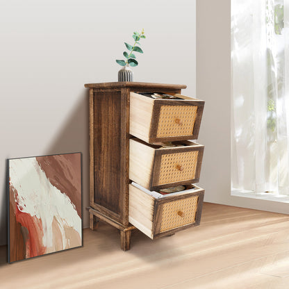 Opbergkast – Opbergmeubel – Ladekast – Kastenrek – Bergkast – 3 Lades – Massief Pauluswood – Donkerbruin Retro Design – Compact Verticaal – Draagvermogen 60 kg
