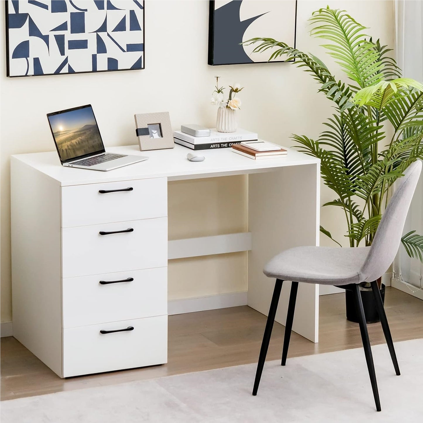 Bureau – Computertafel – Werkplek – Studietafel – Schrijftafel – Modern Wit Design – 110 x 60 x 76 cm – 4 Ruime Lades