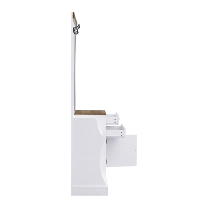 Garderobekast – Kapstok – Opbergkast – Halmeubel – Schoenenkast – Wit Houtlook – Compact Formaat – Spiegel – Lades – Parapluhouder