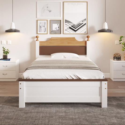 Eenpersoonsbed – Single Bed – Eenpersoonsbed Frame – Eenpersoonsbed Hoofdbord – Eenpersoonsbed Voetbord – Wit – 90x200 cm – Stevig Frame – Eenvoudige Montage