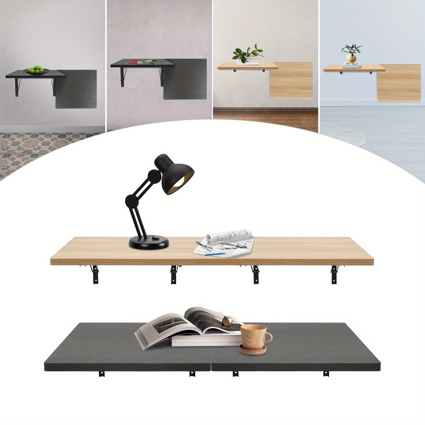 Ruimtebesparende Vouwbare Wandtafel – Opklapbare Werkbank – Muurtafel – Inklapbare Tafel – Klaptafel – Set van 2 – Robuuste Metaal-Hout Constructie – Draagvermogen 226,8 kg