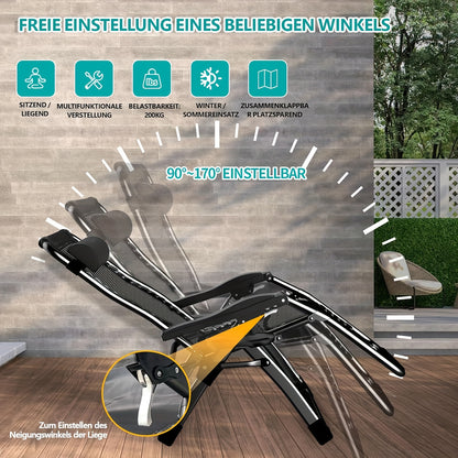 Inklapbare Ligstoel – Strandstoel – Tuinstoel – Relaxstoel – Zonnebed – Extra Breed 77 cm – Verstelbare Rugleuning met Hoofdsteun – Drinkhouder Anthraciet