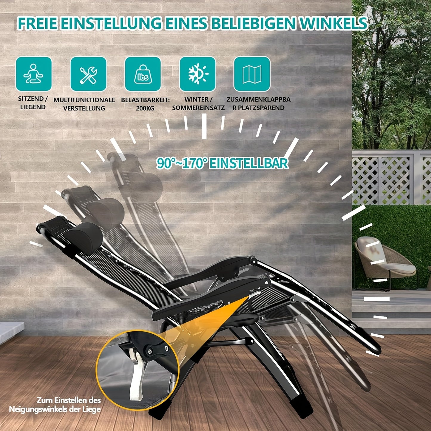Ligbed – Ligstoel – Zonnebed – Tuinstoel – Lounger – Opvouwbaar – Verstelbare Hoofdsteun – Extra Breed 77 cm