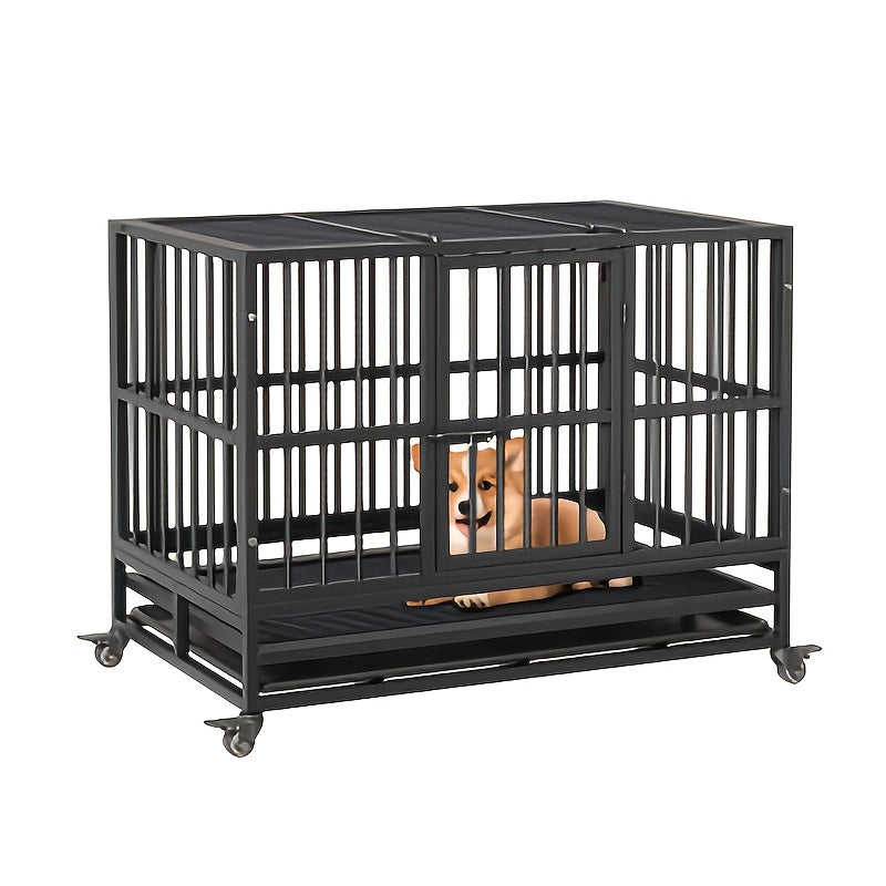 Hondenbench – Hondenkooi – Hondenkooi Opvouwbaar – Dierbench – Hondenhok – Opvouwbaar Met Wieltjes – Stevig IJzer – Vergrendelbare Deur En Deksel – Voor Middelgrote Honden