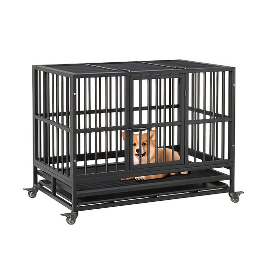 Hondenbench – Hondenkooi – Hondenkooi Opvouwbaar – Dierbench – Hondenhok – Opvouwbaar Met Wieltjes – Stevig IJzer – Vergrendelbare Deur En Deksel – Voor Middelgrote Honden